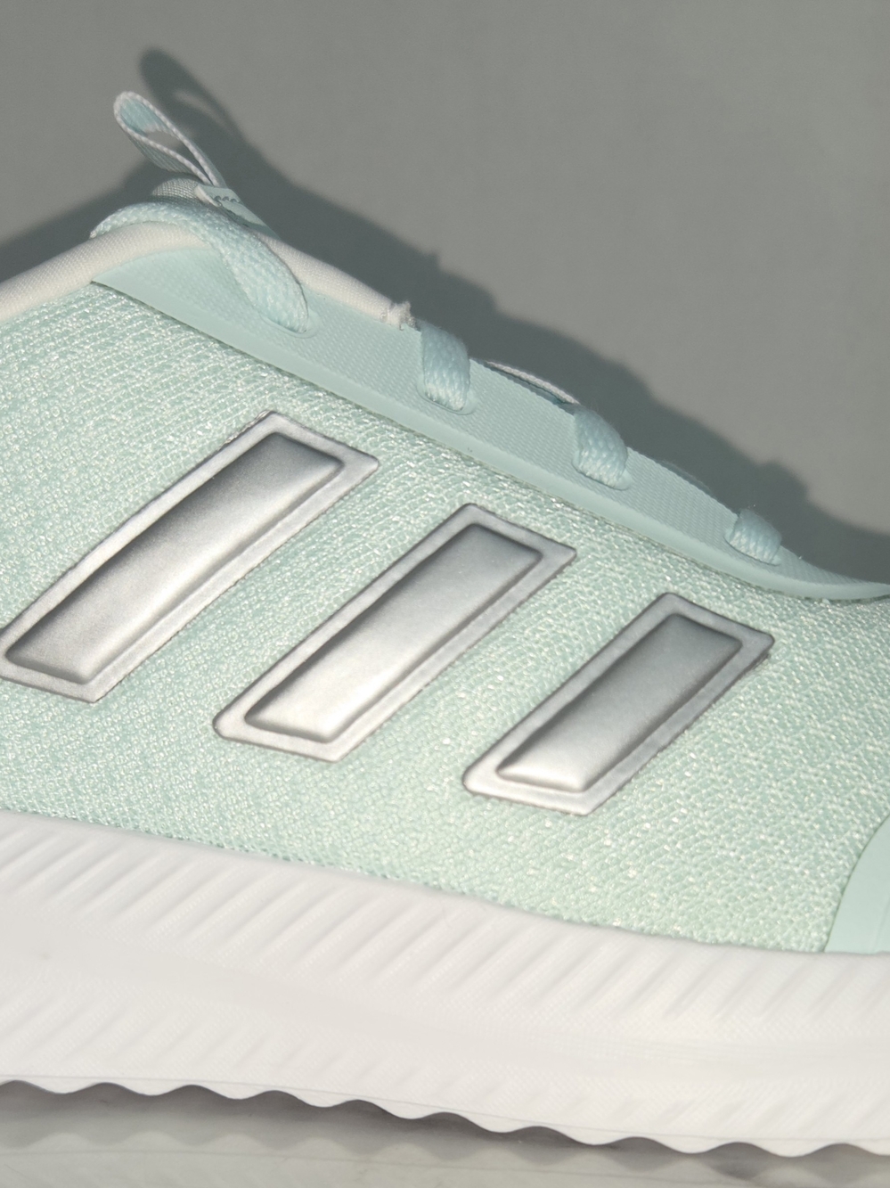 adidas Kid's Mint Green Athletic Sneaker with Silver Stripes, Size 7